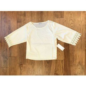 Tobi Off White Ivory Lace Sleeve Satin Shirt Small